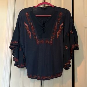 Lucky Brand Blue Flowy Cropped T-shirt